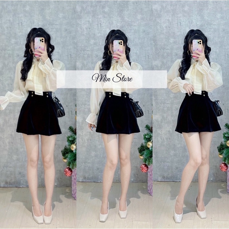 Quần short giả váy phối nút chất nhung qc dày đẹp from chuẩn