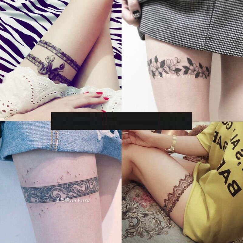 Miếng dán hình xăm tạm thời chống nước ren đùi quyến rũ