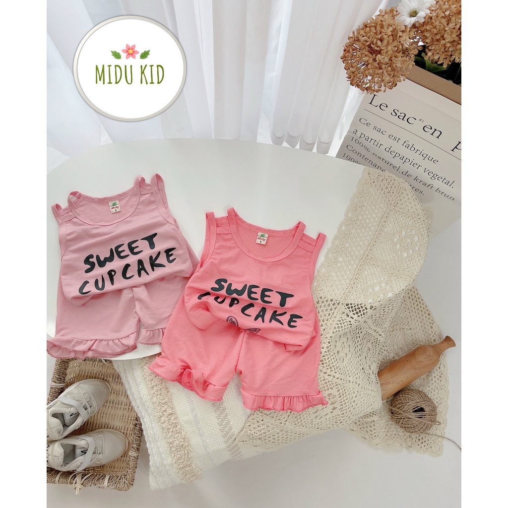 Set Sweet CupCake Hở Vai MiDu Kid Nhiều Màu Sắc Cá Tính Quần Áo Trẻ Em Bé Gái Cotton Cao Cấp Đẹp Từng Đường Kim Mũi Chỉ
