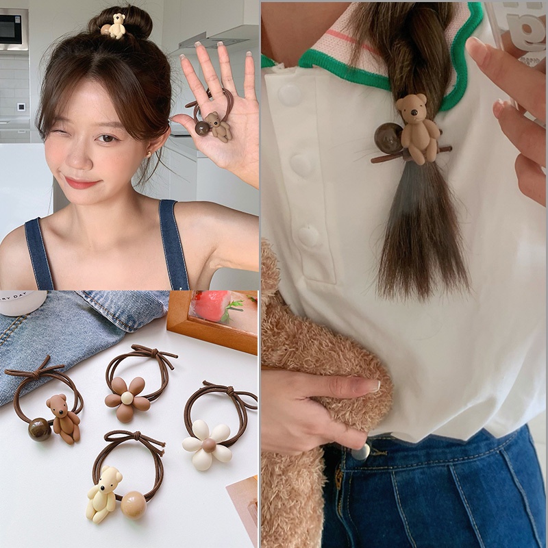 Gửi ngẫu nhiên kaki flower bear phụ kiện tóc scrunchies phụ kiện tóc buộc đuôi ngựa cho bé gái