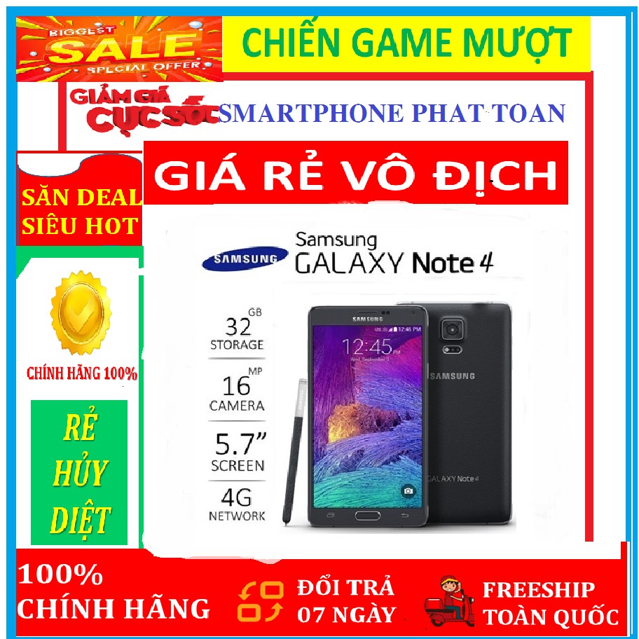 '' Bão Sale " điện thoại SAMSUNG GALAXY NOTE 4 2SIM ram 3G/16G Fullbox - CPU: Exynos 5433 8 nhân