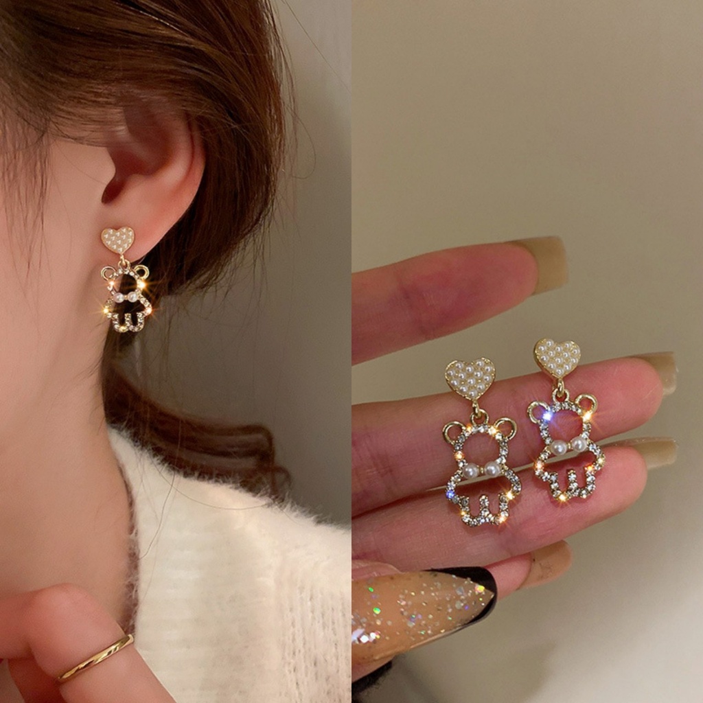 Bông tai nữ  𝑭𝑹𝑬𝑬𝑺𝑯𝑰𝑷  Khuyên tai dáng ngắn hình gấu phong cách Hàn Quốc siêu cute cho nữ P68
