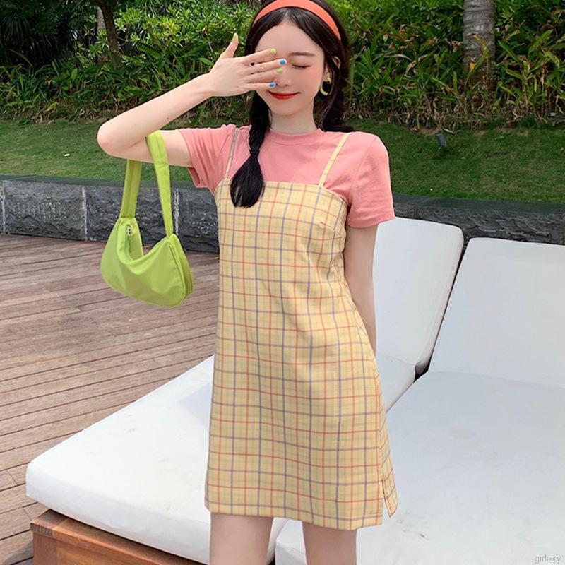 Đầm hai dây họa tiết kẻ sọc caro phong cách ngọt ngào cho nữ