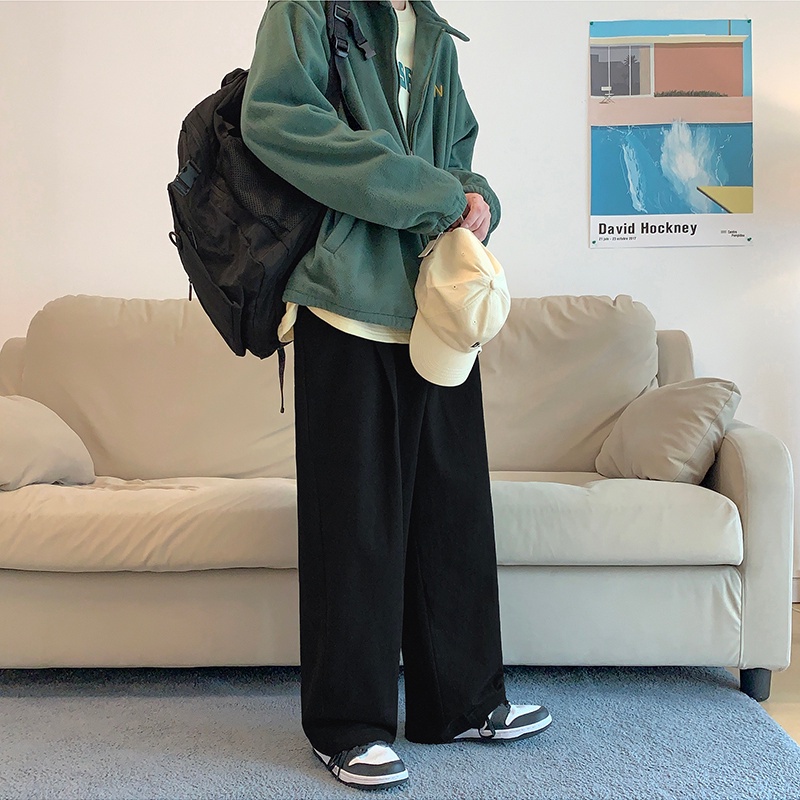 Quần ống rộng Màu Trơn Phong Cách Hàn Quốc Thời Trang Cho Nam Fashion Bigsize quần kaki nam Simple quần ống rộng nữ lưng cao
