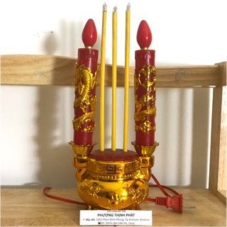 Nhang Điện 3 Cây Kèm Nến Điện Có Đế