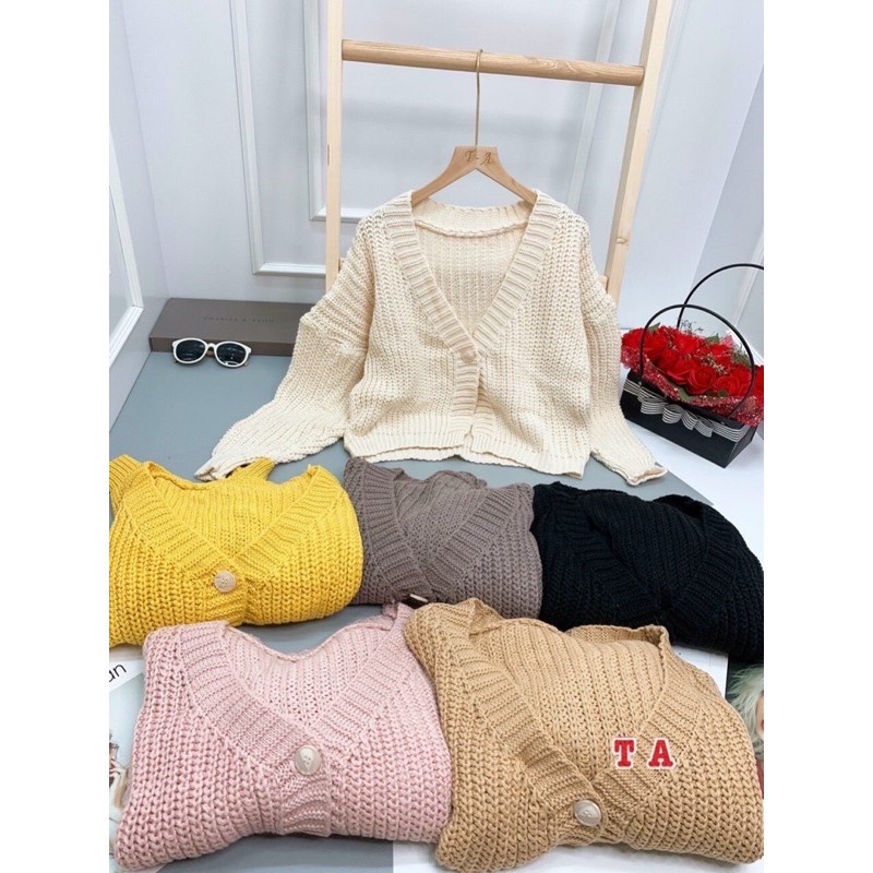 Áo khoác len cardigan có bigsize áo khoác len Quảng Châu dày ấm 1 khuy cổ tim cánh rơi | BigBuy360 - bigbuy360.vn