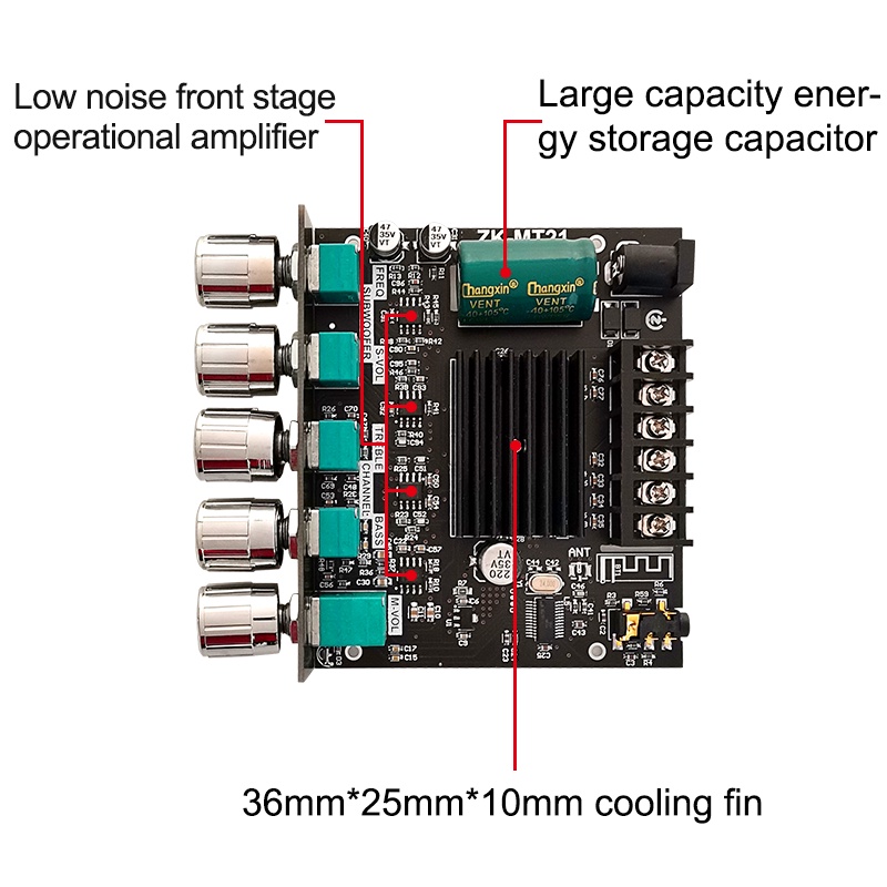 Bảng Mạch Khuếch Đại Âm Thanh Siêu Trầm ZK-MT21 2.1 Kênh Bluetooth 5.0 50WX2+100W AMP AUX
