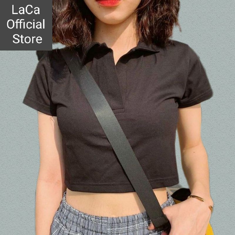 Áo Croptop Cổ Bẻ Chất Cotton Xịn, Áo Croptop Polo Nhiều Màu, Áo Cổ Gập LaCa