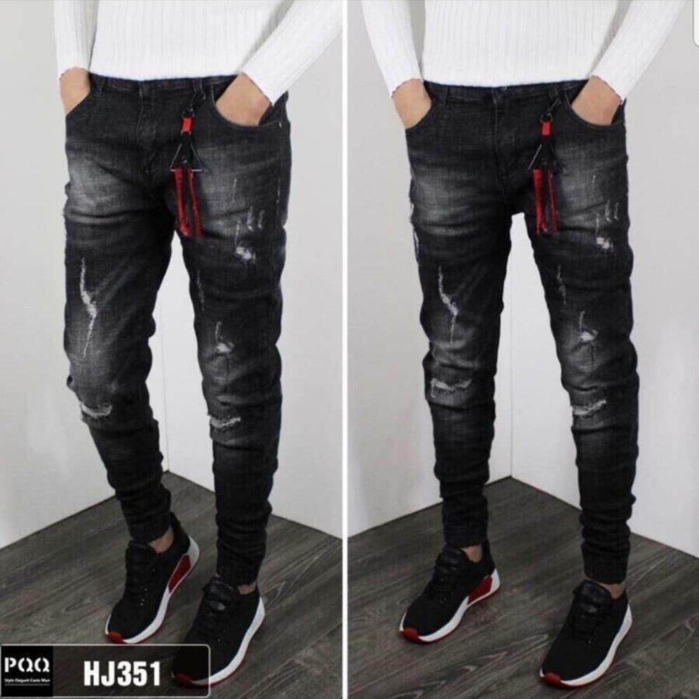 Quần jean jogger nam đen rách gối chất bò cao cấp co dãn 4 chiều cực đẹp quần rin trơn QDJ0351M Nhiều mẫu mới 🥇