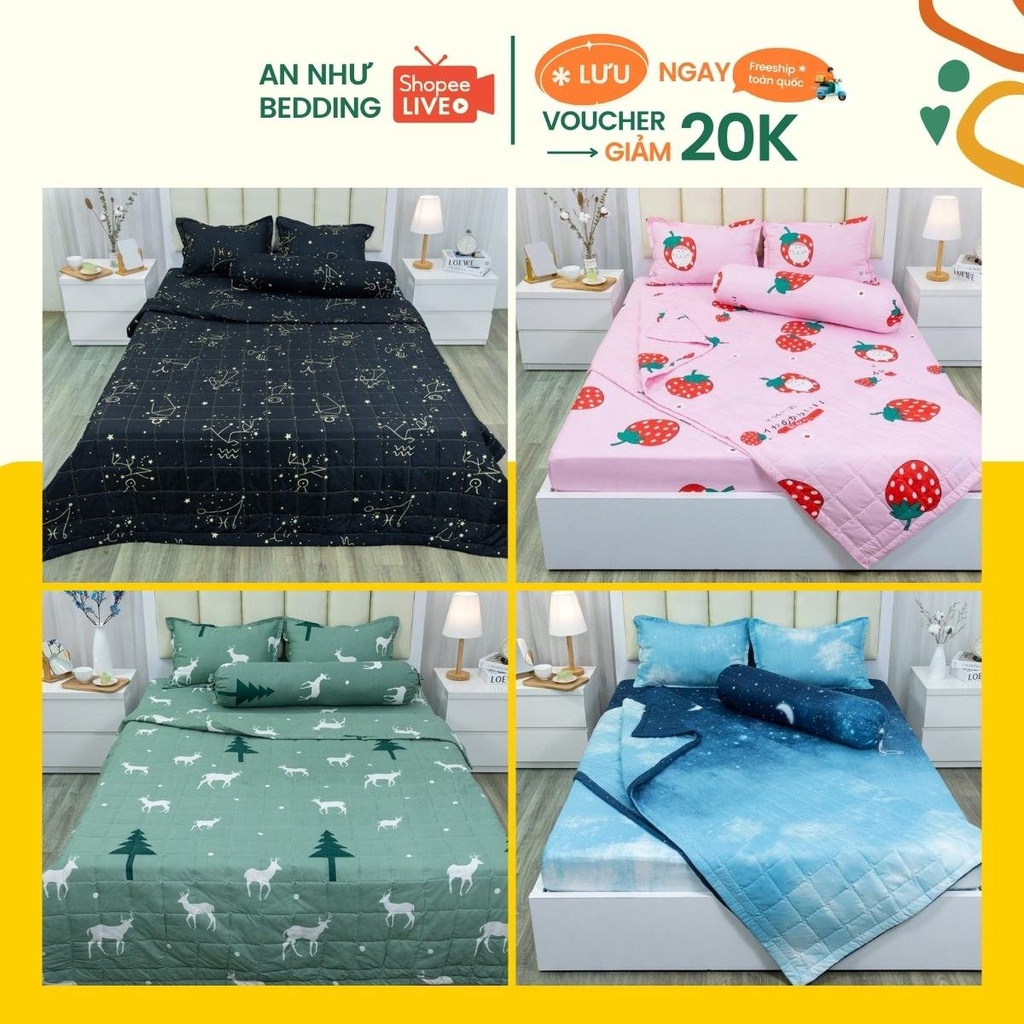 Bộ chăn HÈ ga gối đơn giản 01 cotton poly dủ 5 món An Như Bedding