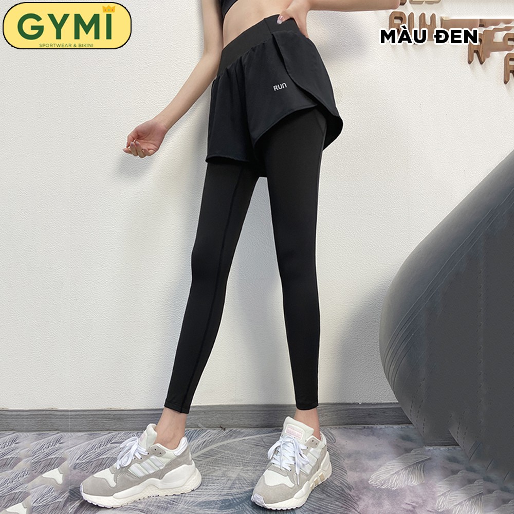 Quần tập gym yoga nữ thun lạnh GYMI QD28 dáng legging có quần short phía trước chống lộ kèm túi dựng điện thoại