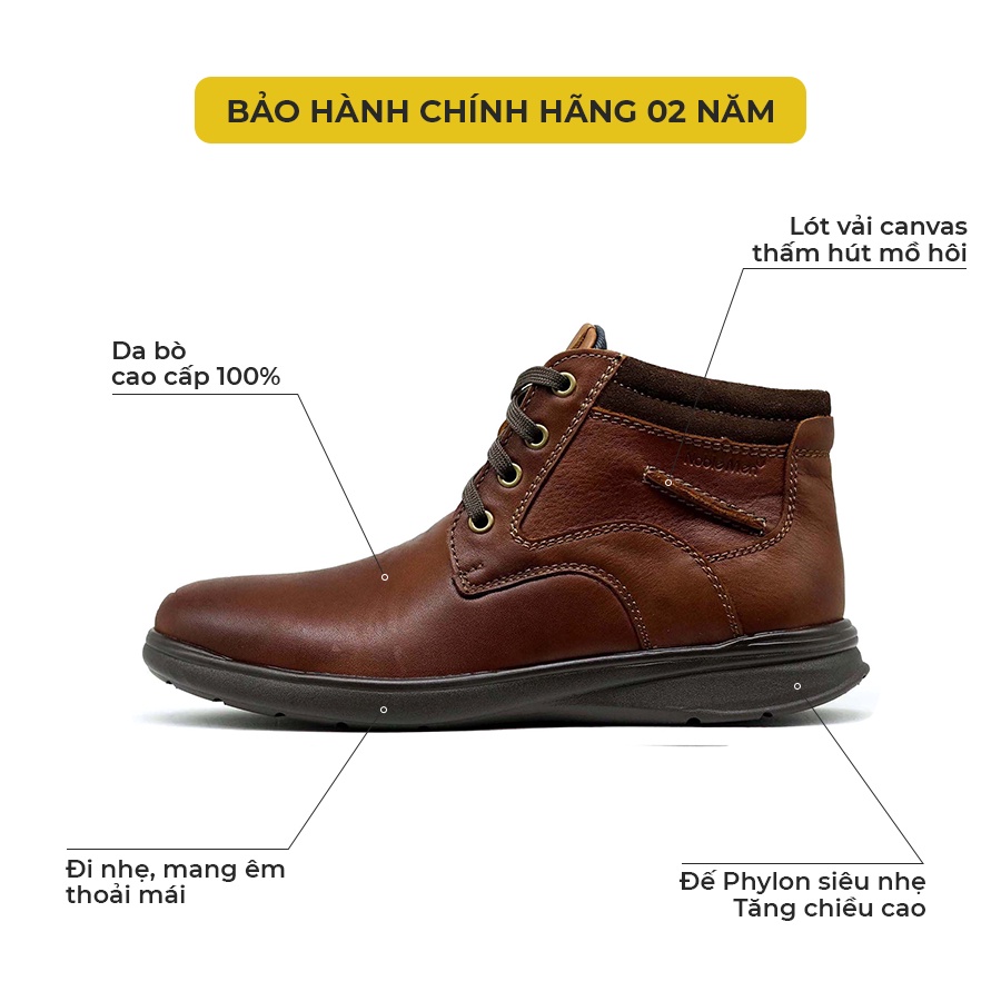 Giày Boot Nam Cổ Lửng Tăng Chiều Cao Mandoo Da Bò Thật NB3 Màu Đen - Nâu
