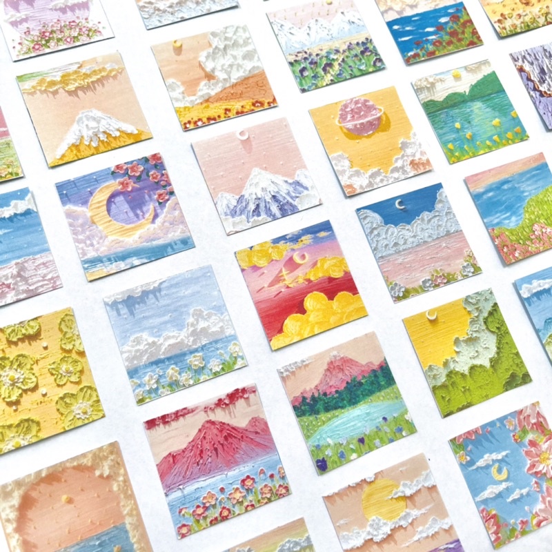 Set 35 sticker trang trí hoạ tiết tranh sơn dầu màu sắc rực rỡ