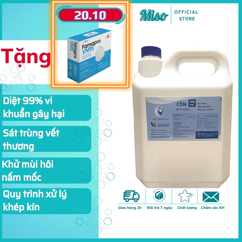 Cồn Y Tế Rửa Tay Sát Khuẩn 70 Độ 5 Lít [GIAO NHANH HCM] Cồn Ethanol 70 Độ Chai 1000ml Diệt Khuẩn - Lê Gia Group