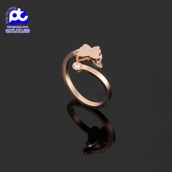 Nhẫn titan nữ freesize bướm phun cát cách điệu cao cấp thép không gỉ titanium