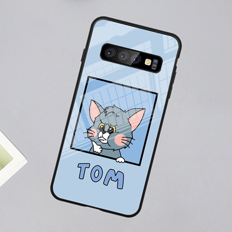 Ốp lưng silicone tráng kính cường lực hình tom /jerry cho Samsung S10 Plus S10e note 10 Pro Samsung s10 Lite Note 8 9