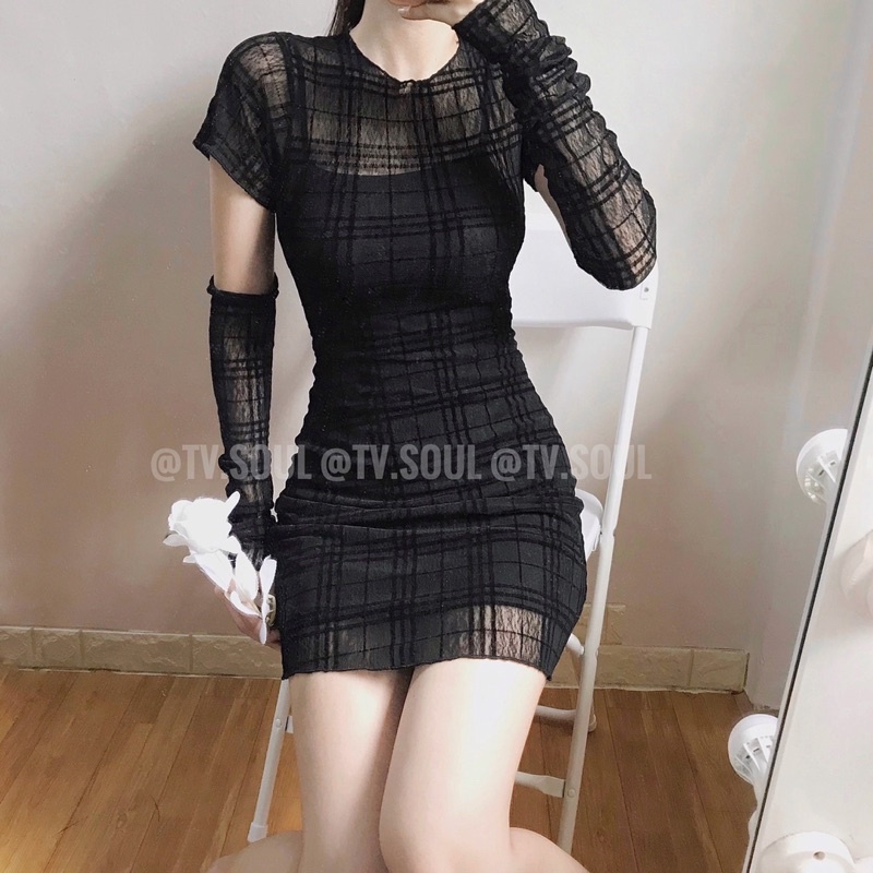 Set đầm caro lưới