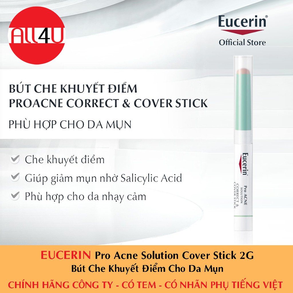 [TEM CTY] EUCERIN Pro Acne Solution Correct & Cover Stick 2.5G - Bút Che Khuyết Điểm Da Mụn.