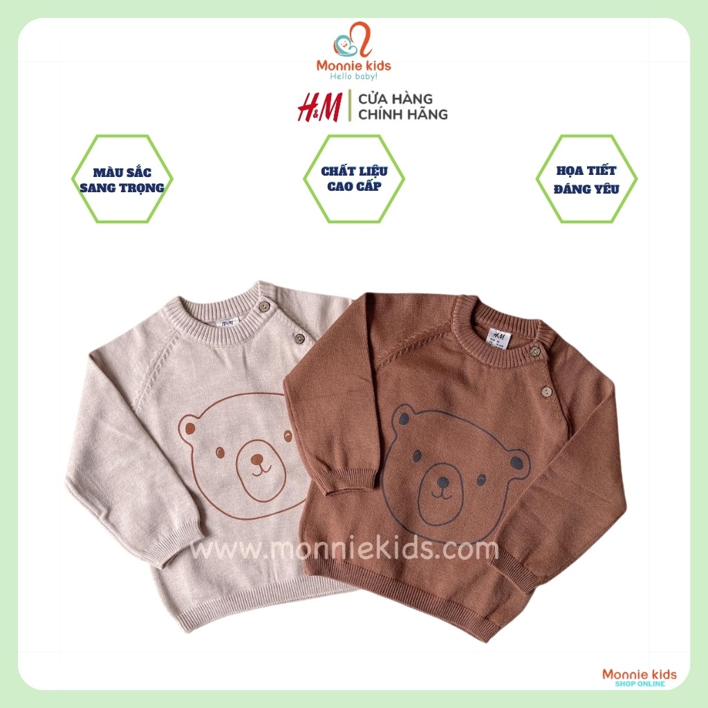 Áo len H&amp;M hàng xuất dư hoạ tiết gấu, áo len ấm áp cho bé - Monnie Kids