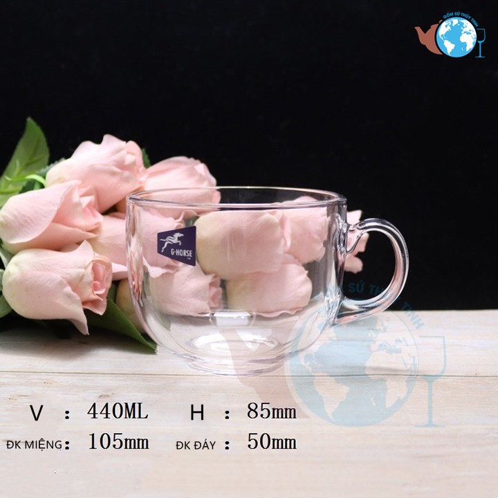 Hộp 3 Cốc thuỷ tinh LỚN 400ml TRẮNG TRONG uống cafe, ly quai lớn uống cocktail, cốc có quai uống sinh tố cực xinh