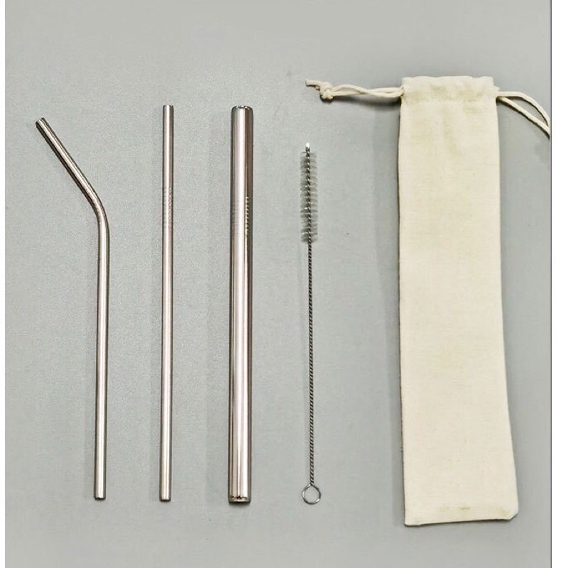 Ống hút inox 304 không gỉ đủ loại kèm túi vải