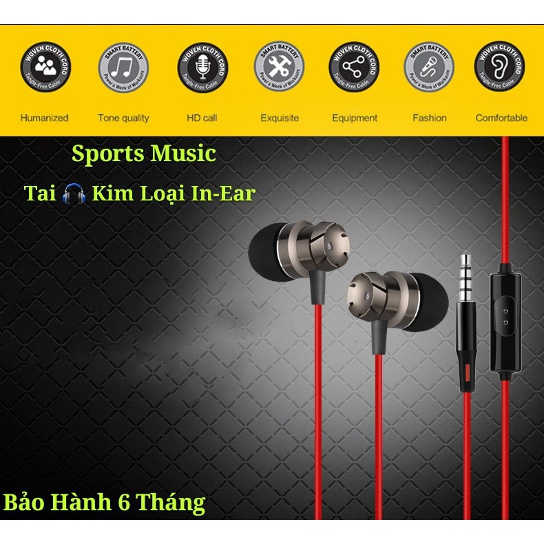 Tai nghe phone In Ear-Headphone CHUYÊN SỬ LÝ NHẠC BASS Tặng bao da