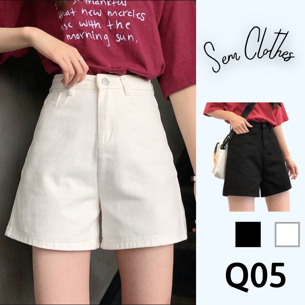 Quần short nữ, jean quần đùi cạp cao lưng cao ống rộng kaki trắng Q05 SEM CLOTHES