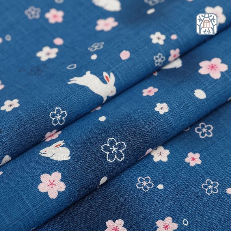 JHF-10 Vải cotton 100% tự nhiên🍒JHF🍒khổ vải 110cm, thỏ ngọc và hoa nhí - vải đẹp handmade, quilt, may quần áo