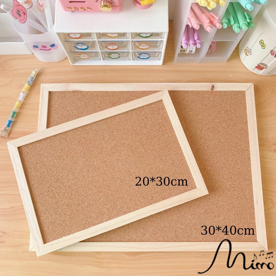 Bảng ghim bần Milove khung gỗ treo ảnh giấy note ghi chú có móc treo tường