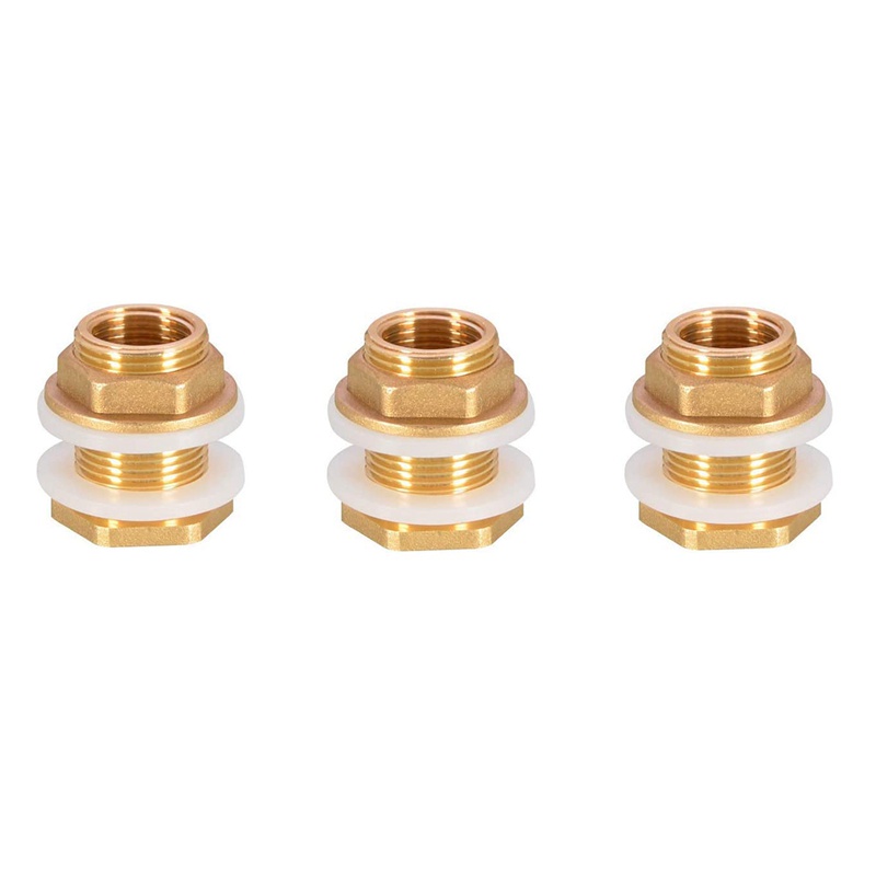 Set 3 Đầu Nối Bể Nước Bằng Đồng Thau Trơn Có Vòng Silicone 3 / 4In 1 / 2In