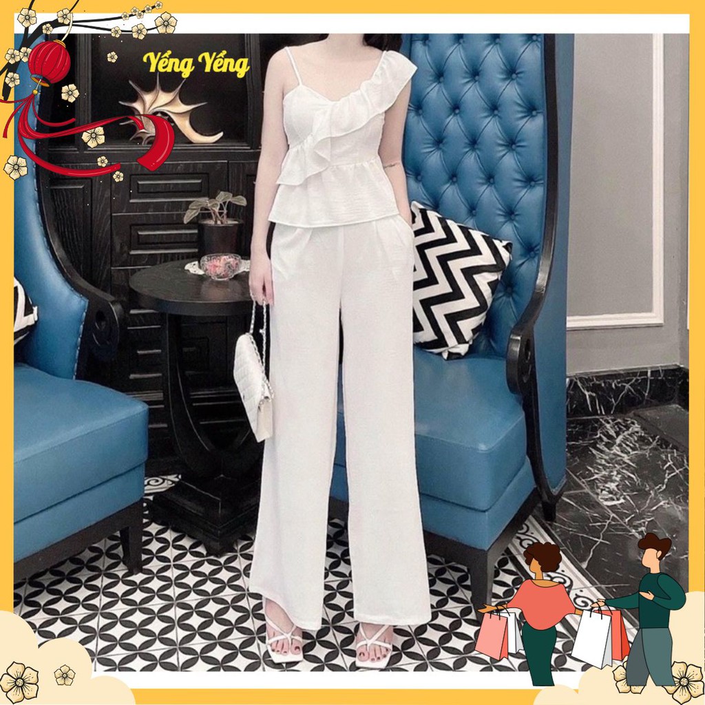 SNU168 - SET NỮ ÁO TRẮNG BÈO VAI DÂY QUẦN ỐNG SỚ