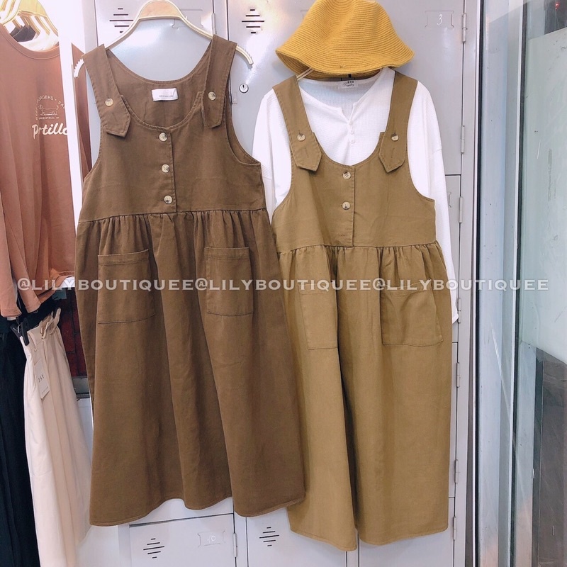 Váy yếm nhung 3 khuy 2 túi