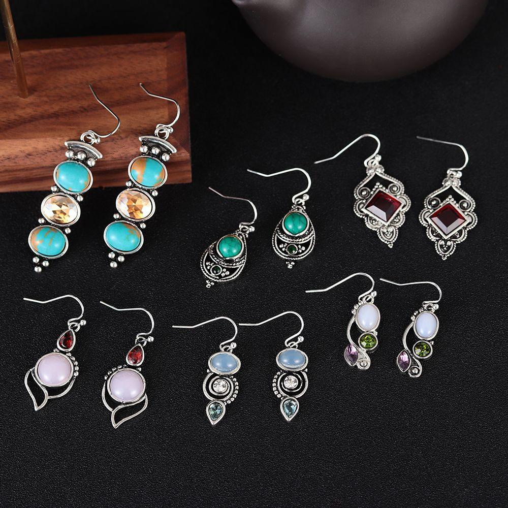 Rowans 1 Cặp|Hoa Tai Dáng Dài Phong Cách Vintage Cho Nữ|Váy Cưới Màu Ngọc Lam