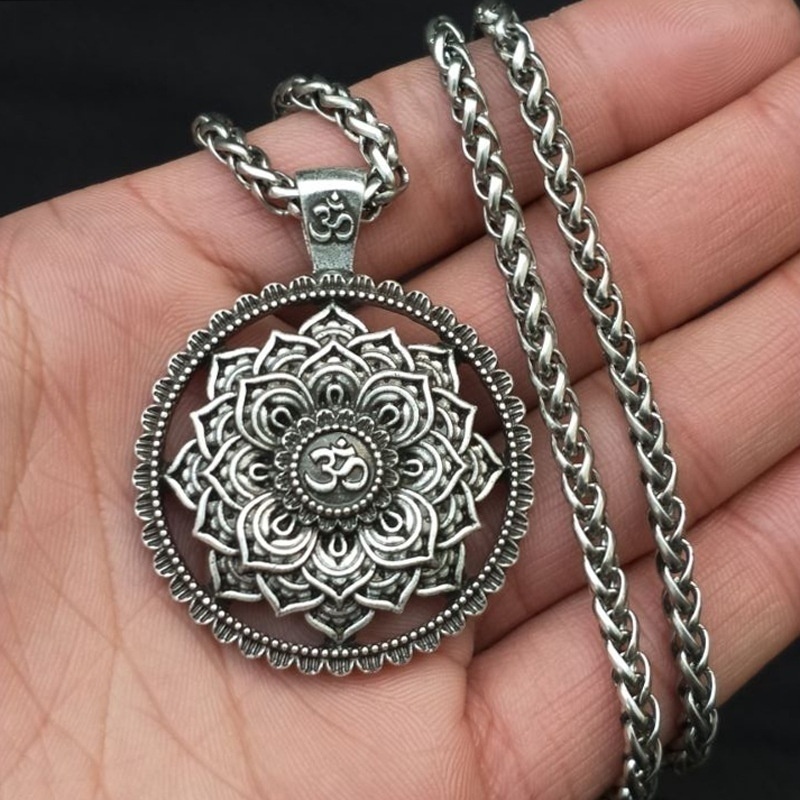 Ấn Độ Mandala Hoa mặt dây chuyền Vòng cổ Viking Mặt dây chuyền Mandala Trang sức