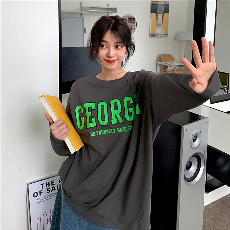 SUXI Áo nỉ nữ dài tay cổ tròn in chữ mới