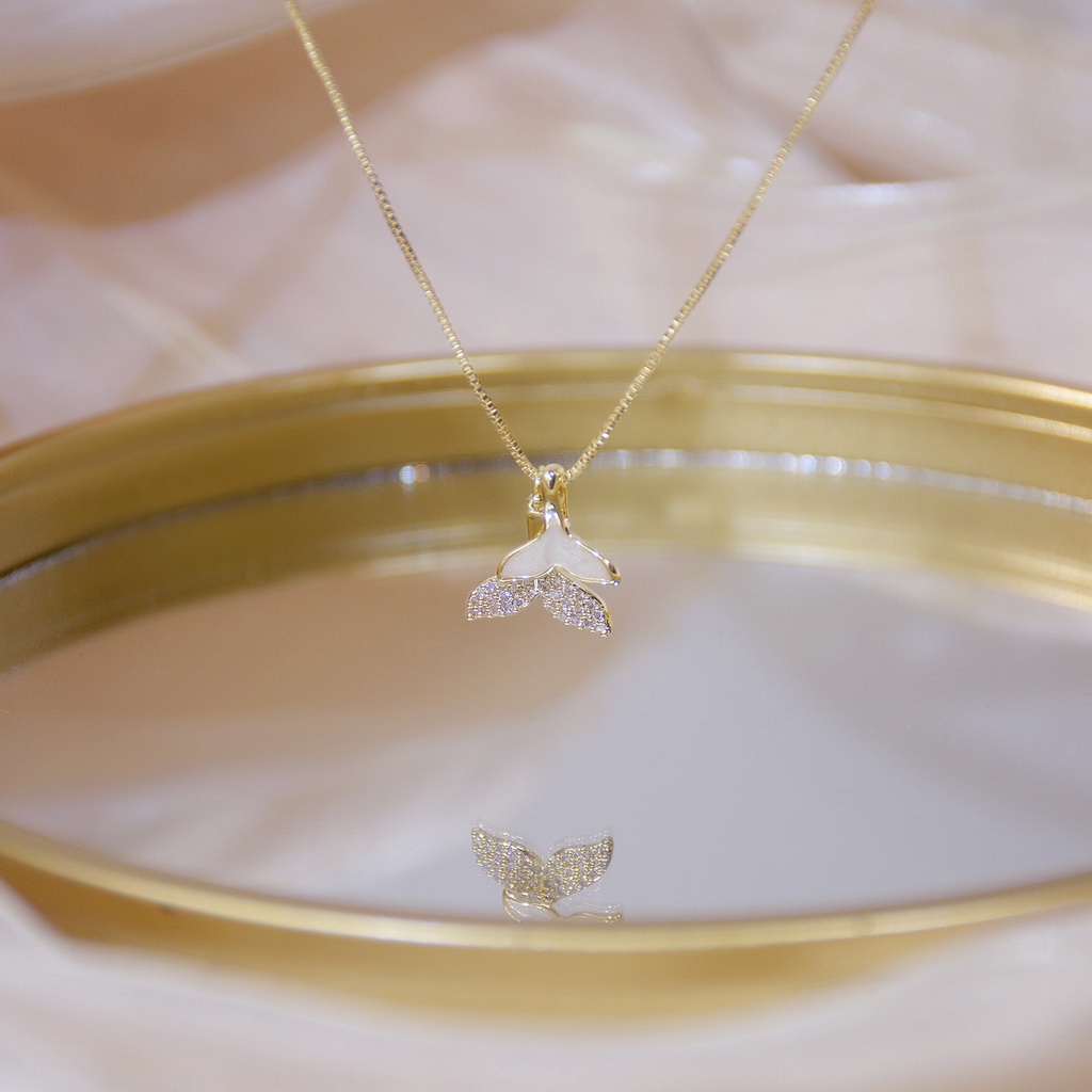 Vòng cổ Hình Đuôi Cá Đính Đá Zircon Lấp Lánh Sang Trọng 14K