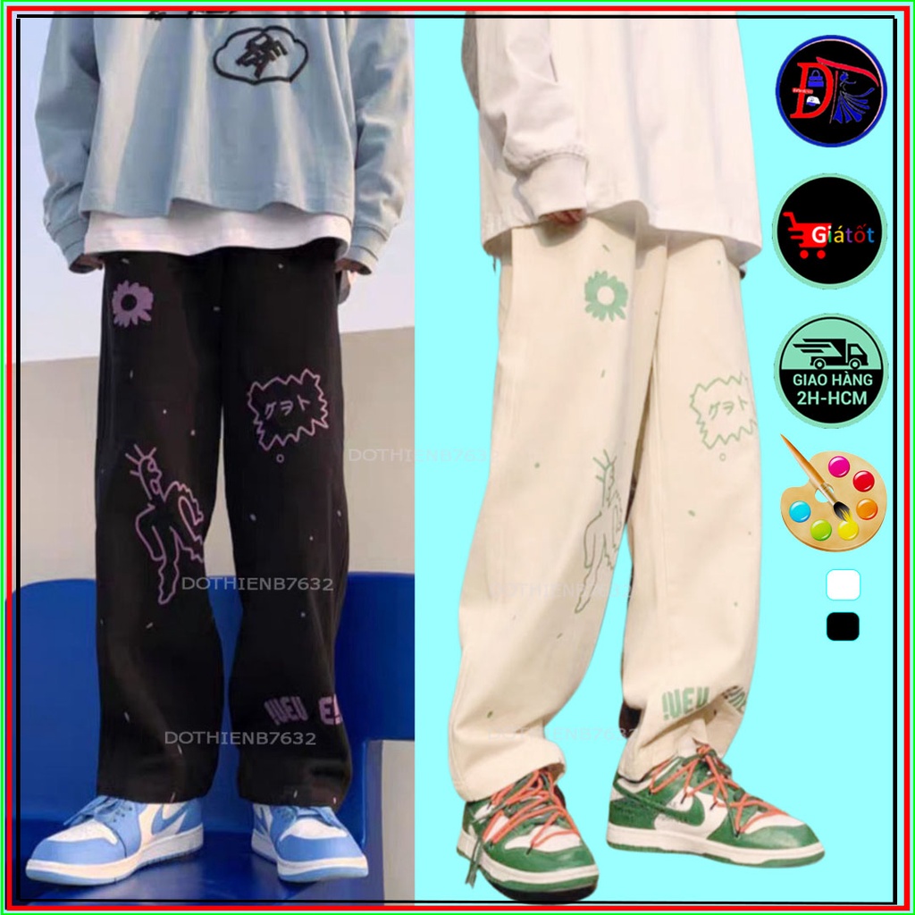 Quần ống rộng nam nữ ,quần jogger thiết kế ỐNG RỘNG SUÔNG Họa Tiết Hoạt Hình GoPi thể thao M00