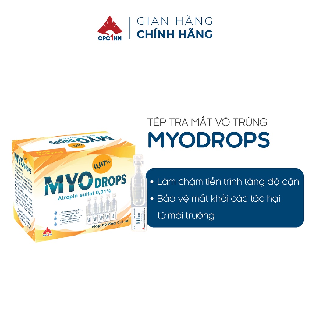 TÉP TRA MẮT VÔ TRÙNG MYODROPS CPC1HN Giải pháp kiểm soát độ cận - Hộp 20 ống, 1 ống 0,4ml