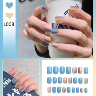Set 24 móng tay giả màu xanh lam gradient kèm hộp đựng độc đáo