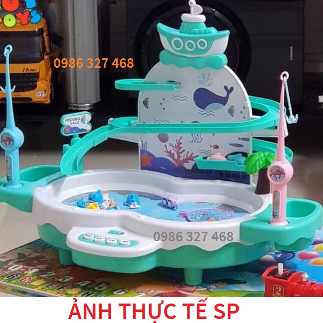 Đồ Chơi Câu Cá Cầu Trượt Mô Hình Thác Nước: Có Đèn, Có Nhạc, Cá nhẩy Vui Nhộn
