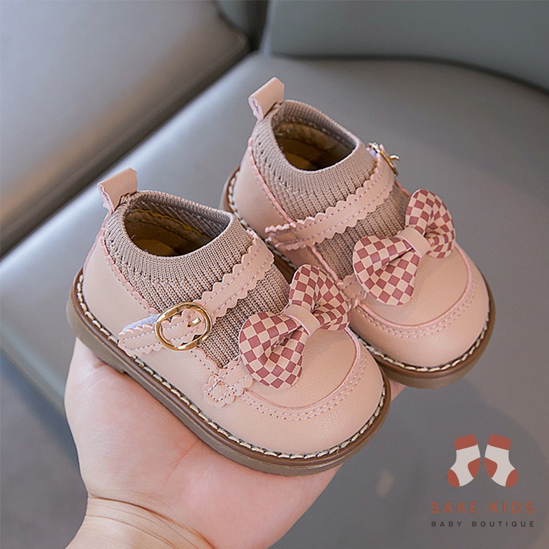 Giày búp bê Giày tập đi bé gái phong cách Hàn Quốc chất da PU mềm quai dán phối nơ dễ thương mới nhất M2233