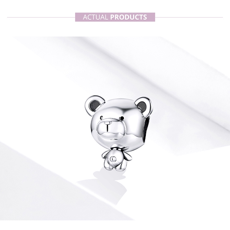 Hạt phụ kiện Bamoer SCC1502 bằng bạc thật 925 hình gấu dùng để làm vòng đeo tay trang sức dễ thương 