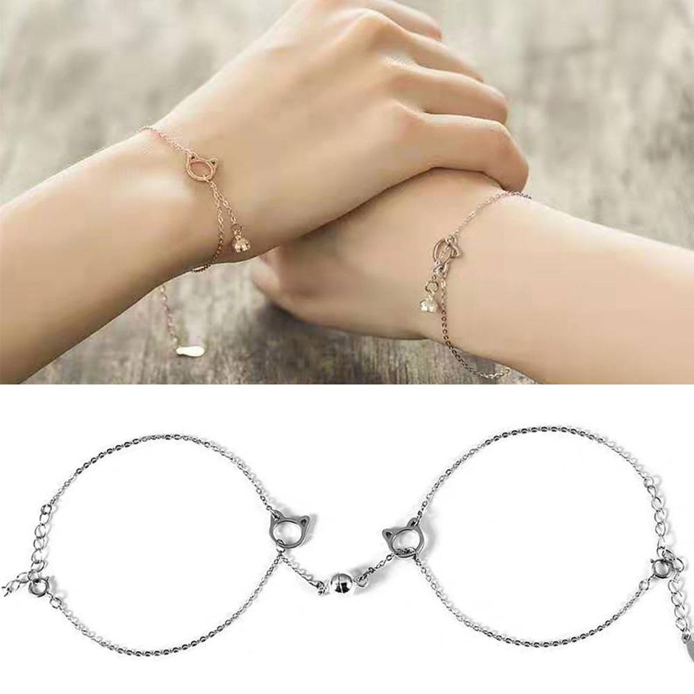 EXPEN Set 2 Vòng Tay Thép Titan Hình Mèo Dễ Thương Cho Cặp Đôi