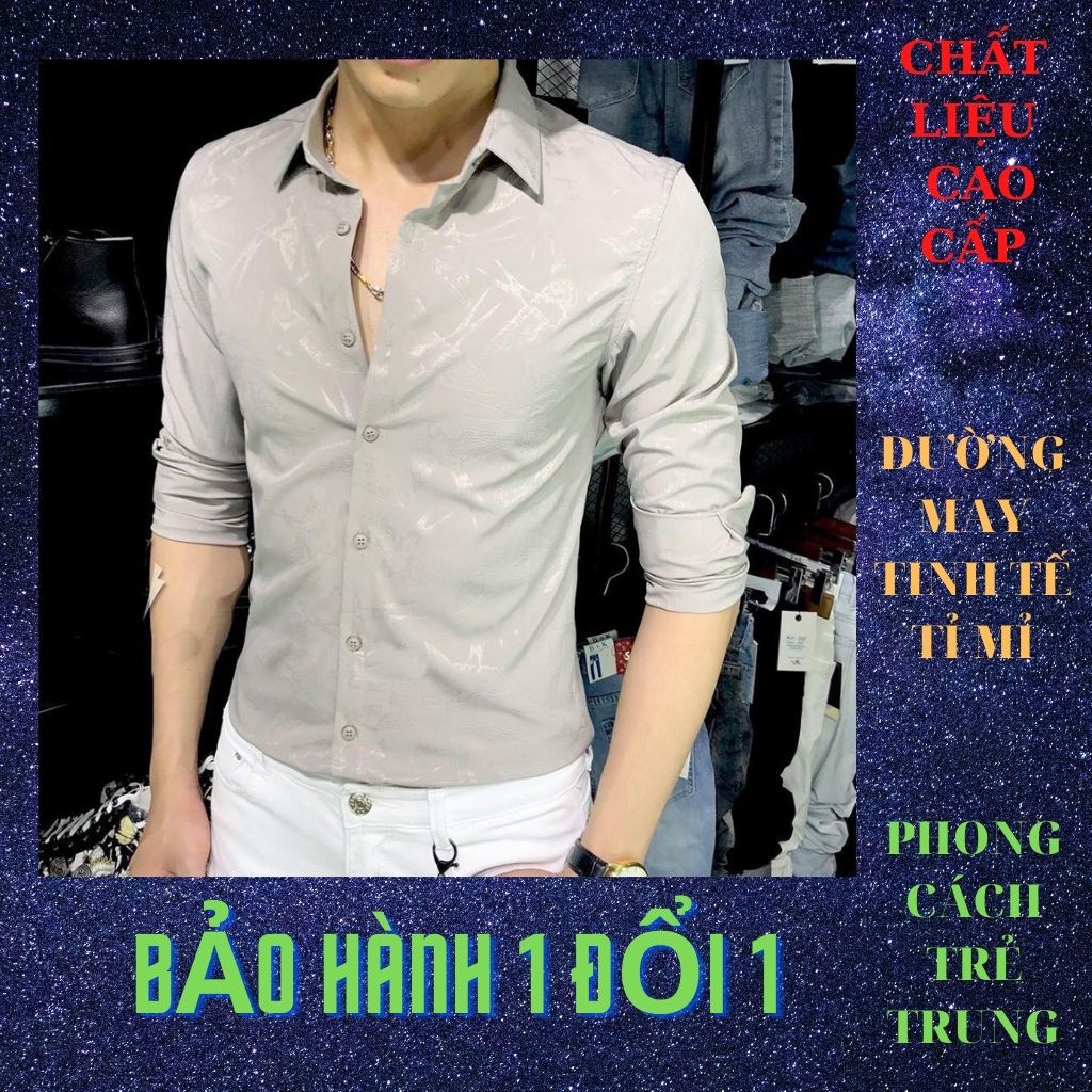 Áo Sơ Mi Nam Dài Tay Lụa Thái phối Họa Tiết Xám Chìm Mới | BigBuy360 - bigbuy360.vn