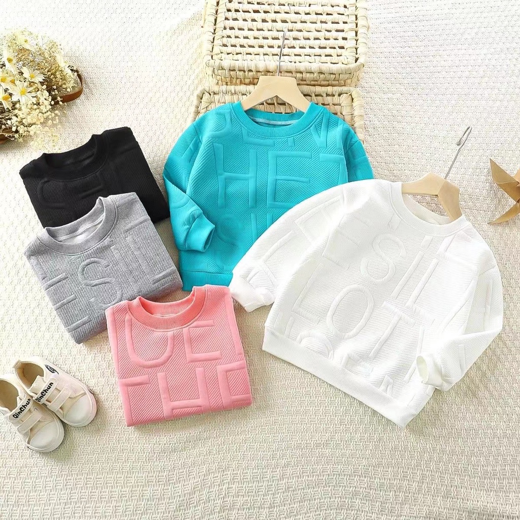 Áo Hoodie Tay Dài Màu Trơn In Chữ Phong Cách Hàn Quốc Thời Trang Xuân Thu Cho Bé Trai Và Gái