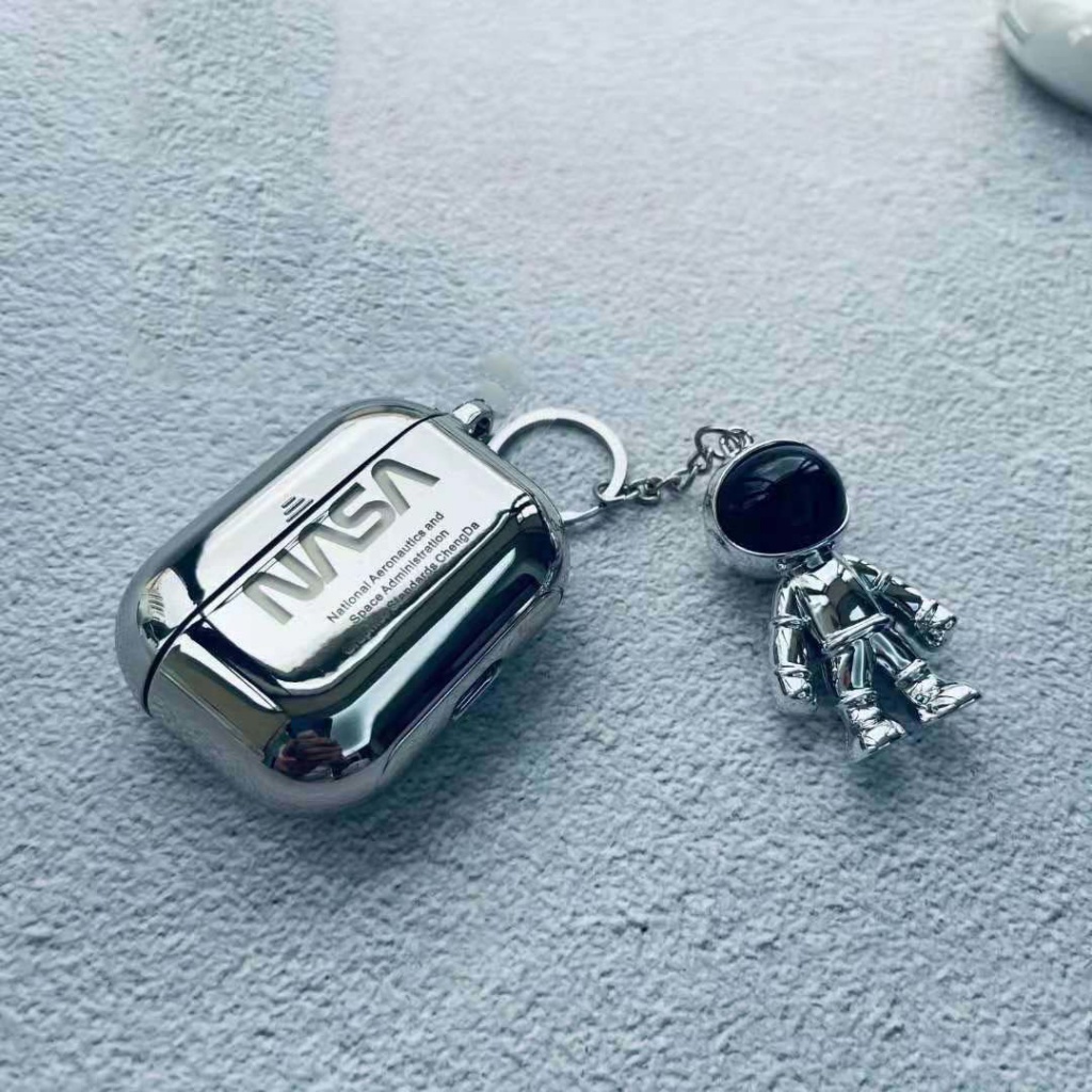 Vỏ Bảo Vệ Hộp Sạc Tai nghe không dây Airpods 1/2/Pro/3 Hình Nasa Mạ Bạc