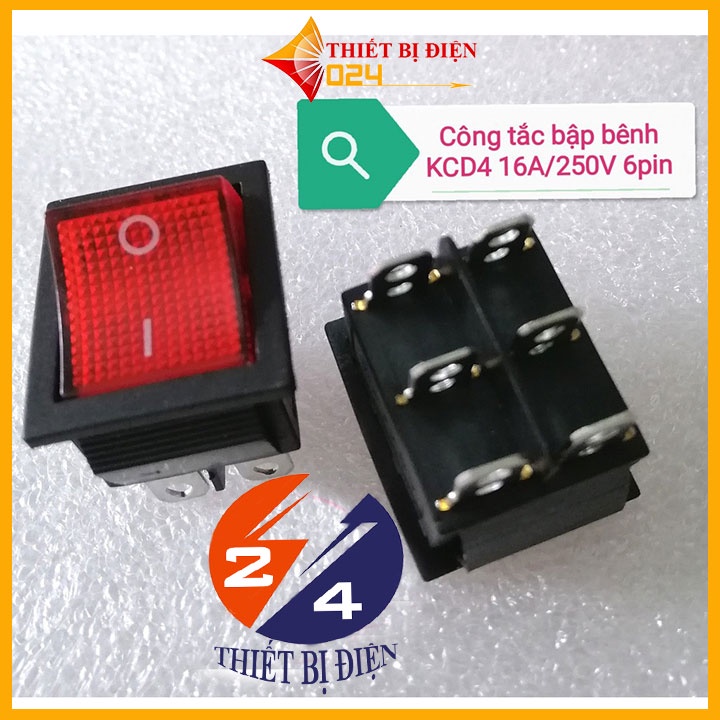 Công tắc bập bênh KCD4 16A250V 6Pin 31x25mm màu đỏ