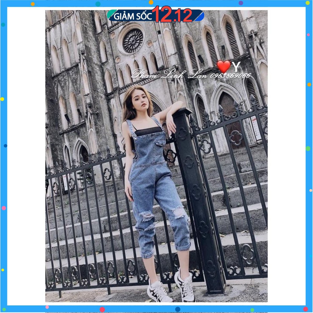 Quần yếm jean dài Nữ ống rộng ulzzang phối túi nắp cực xinh phong cách Hàn Quốc YN01 | BigBuy360 - bigbuy360.vn