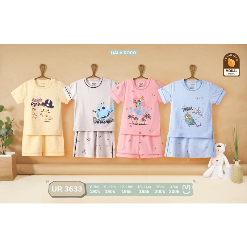 UALAROGO - Bộ cộc tay cài vai vải modal sồi cho bé trai/bé gái