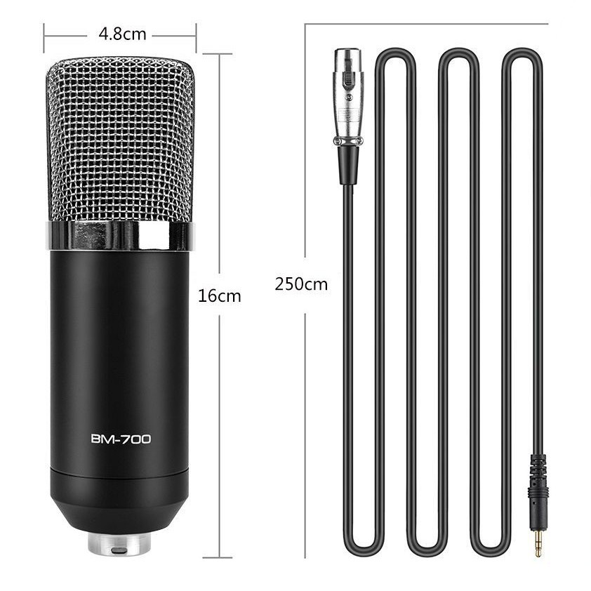 ▦Còn hàngBM700 USB 3,5mm Micrô 192KHZ / 24BIT ngưng tụ Podcast chuyên nghiệp cho PC Karaoke Youtube Studio Recording
